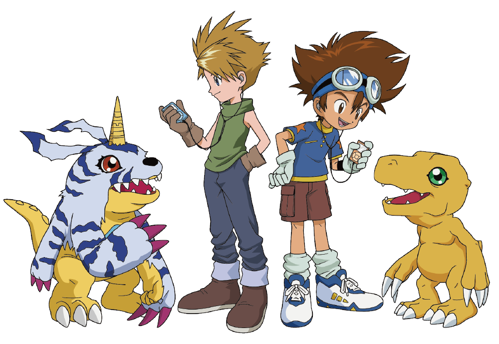 太一、アクモン、ヤマト、ガブモンのイラスト